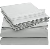 Mellanni Queen Sheet Set - Hotel Luxury 1800 Bedding Sheets & Pillowcases - Extra Soft Cooling Bed Sheets - Deep Pocket up to 16 inch - Wrinkle, Fade, Stain Resistant - 4 Piece (Queen, Light Gray)