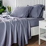 Bedsure 100% Bamboo Sheets Queen Grey - Deep Pocket Queen Sheets Set Up to 16 inches Mattress , Cooling Sheets Set 4PCs for Queen Size Bed Super Soft Breathable