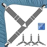 JBYAMUS Bed Sheet Straps, Easy to Install Bed Sheet Holder Straps, Bed Sheet Clips Used for Bed Sheets, Mattress Covers, Sofa Cushion, Say Goodbye to The Crumpled Sheets (Gray-4 pcs)