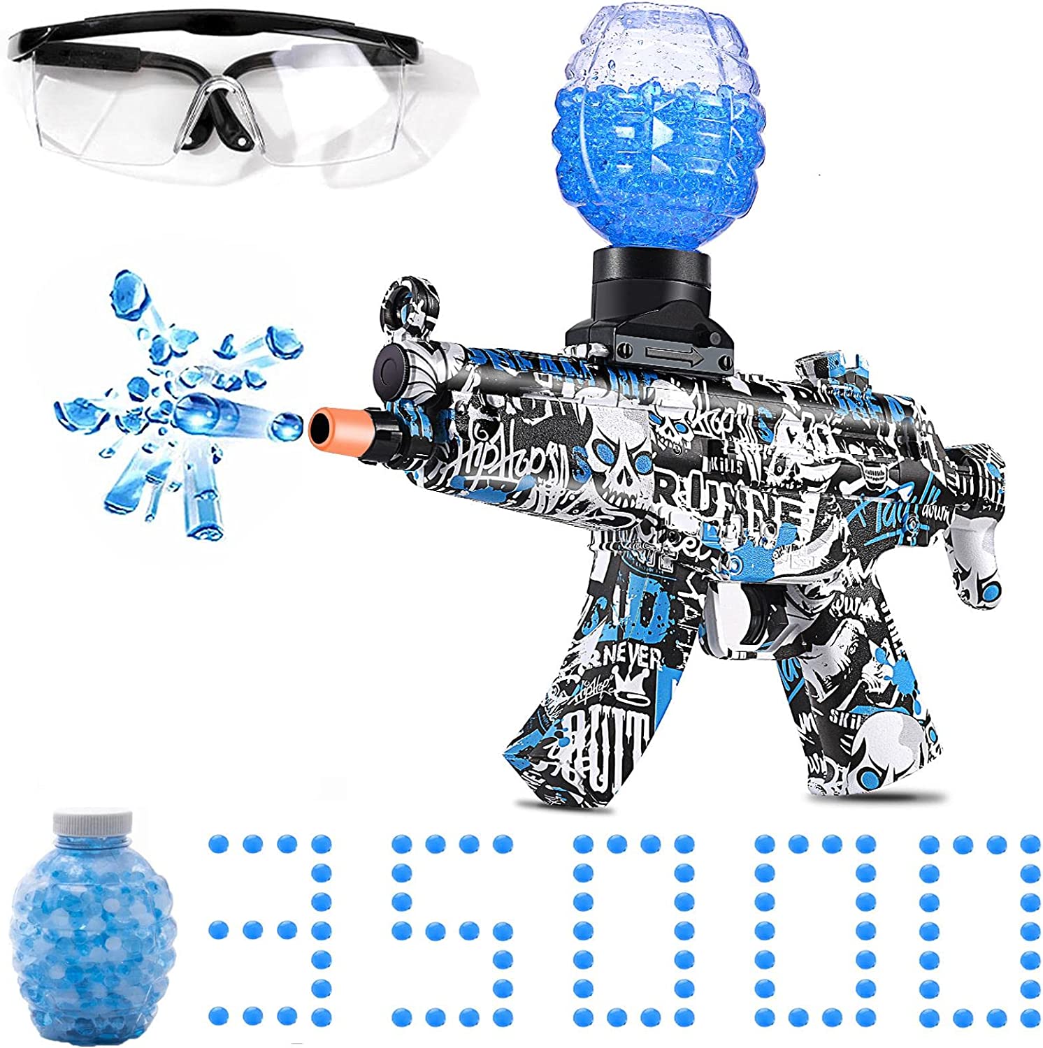 Electric with Gel Ball Blaster-MP5,Splatter Ball Blaster,with 35000+ Drops and Goggles,Outdoor Yard Activities Shooting Game,Ages 12+