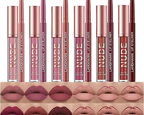 12Pcs Matte Liquid Lipstick + Lip Liner Pens Set, One Step Lips Makeup Kits Pigment Velvety Nude Lip Stain Waterproof Long Wear Lip Gloss Make up Gift Set (Set A)
