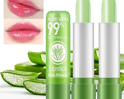 2 Pack Aloe Vera Lipstick, Firstfly Long Lasting Nutritious Lip Balm Lips Moisturizer Magic Temperature Color Change Lip Gloss (Green)