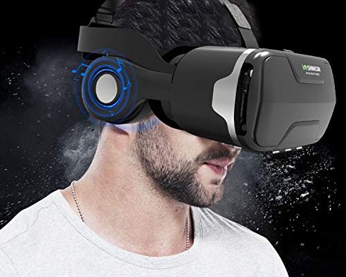 3D Virtual Reality Headset, Gafas Virtuales VR Glasses Headset + Headphone for iOS iPhone 13 12 11 Pro/XR/XS/X/8/8+/7/7+/6S/6S+, Android Samsung Galaxy S10E/S9/S8/S7/S6 Edge & More 4.0-6.0” Cellphone