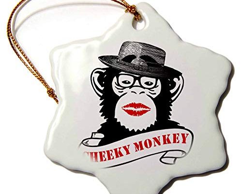 3dRose Funny Cheeky Monkey Design- Chimpanzee with Hat and Lipstick - Ornaments (ORN_238721_1)