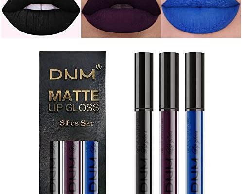 3Pcs Dark Black Blue Purple Matte 24-Hour Liquid Lipstick Sets, Smudge Proof DNM Long Lasting Matte Lipstick Lip Stain Lip Gloss Set 24 Waterproof Matt Lipsticks Set Matt Liquid Makeup (Set07)