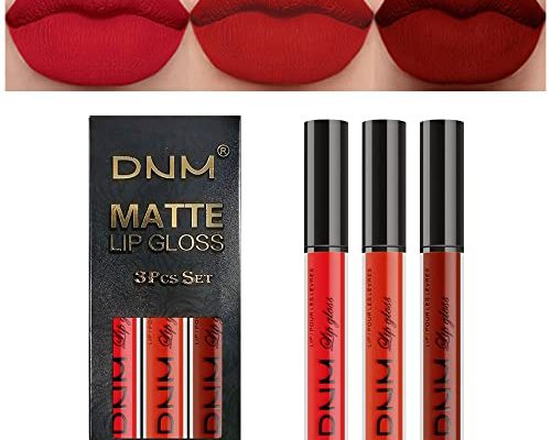 3Pcs Dark Bright Red Matte 24-hour Liquid Lipstick Sets Smudge Proof,DNM Matte Dark Red Lipstick Lip Stain Gloss Long Lasting Waterproof labiales matte larga duracion for Women (Set05)