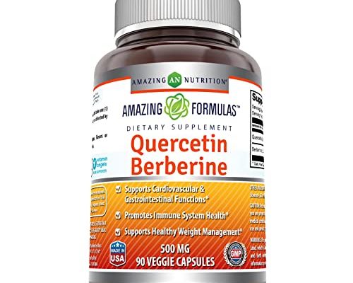 Amazing Formulas Quercetin Berberine - 250mg Berberine and 250mg Quercetin (Non-GMO,Gluten Free) -Potent Anti-oxidant Properties -Supports Heart Health, Energy Production, Immune Function (90 Count)