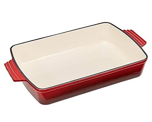 AmazonCommercial Enameled Cast Iron 13-Inch Roasting/Lasagna Pan, Red