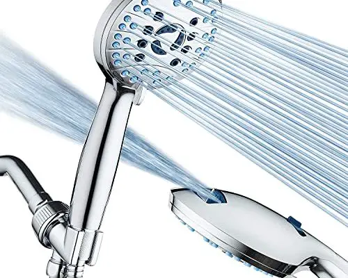 AquaCare AS-SEEN-ON-TV High Pressure 8-mode Handheld Shower Head - Anti-clog Nozzles, Built-in Power Wash to Clean Tub, Tile & Pets, Extra Long 6 ft. Stainless Steel Hose, Wall & Overhead Brackets