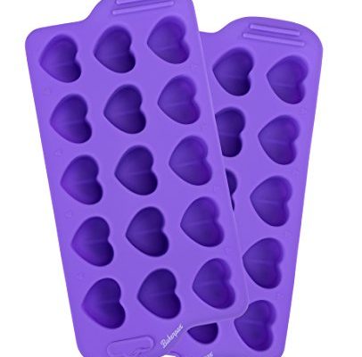 Bakerpan Silicone Chocolate Mold, 1 Inch Heart Shapes, Jello and Ice Tray, Candy Mold, 15 Cavities (Purple) Set of 2