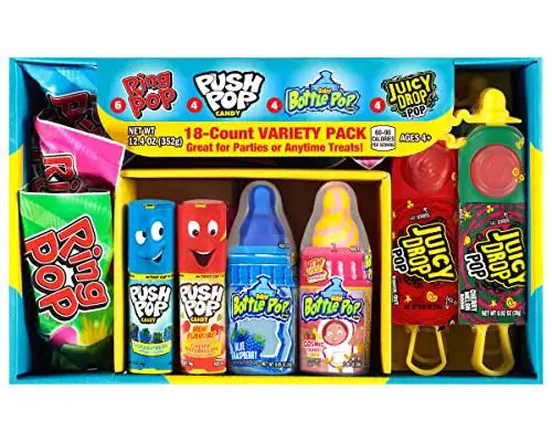 Bazooka Candy Brands Holiday Candy Box - 18 Count Lollipops W/ Assorted Flavors From Ring Pop, Push Pop, Baby Bottle Pop & Juicy Drop - Candy Gift Box For The Holidays - 15.8 Ounce (Pack Of 1)