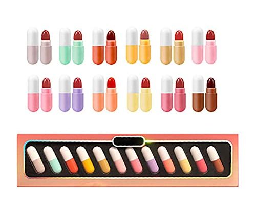 Capsule Lipstick Set for Girls 12 Pcs Mini Lipstick Lip Crayon Lip Pen Lip Stain Waterproof Matte Finish
