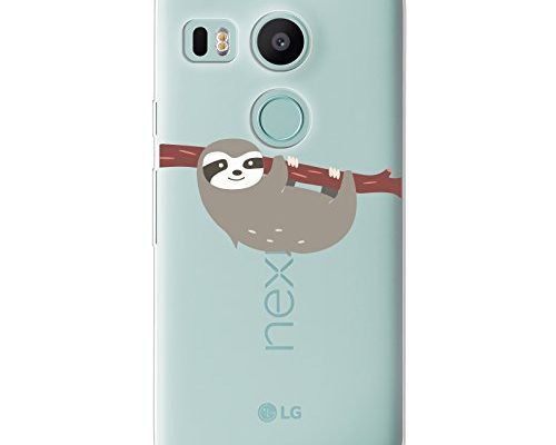 CasesByLorraine Compatible with Nexus 5X Case, Cute Sloth Clear Transparent Flexible TPU Soft Gel Protective Cover for LG Nexus 5X
