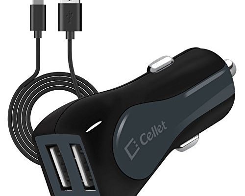 Cellet Fast Charging 15Watt Dual USB Port Car Charger with 4ft Type-C Cable High Powered 3Amp Compatible for Motorola Z3 Play Moto G6 X4 Z2 Force Z2 Play Z Droid Z Force Droid Z Play Droid Z3