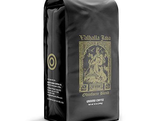 Death Wish Coffee Valhalla Java Dark Roast Grounds, 12 Oz, The World's Strongest Coffee, Bold & Intense Blend of Arabica Robusta Beans, USDA Organic Ground Coffee, Powerful Caffeine for Morning Boost