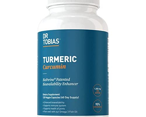 Dr. Tobias Turmeric Curcumin Powder Supplement with BioPerine, Extra Strength 1500 mg, Natural Inflammatory & Joint Support, 95% Curcuminoids, 120 Vegan Capsules (2 Pills Daily, 60 Day Supply) with Black Pepper