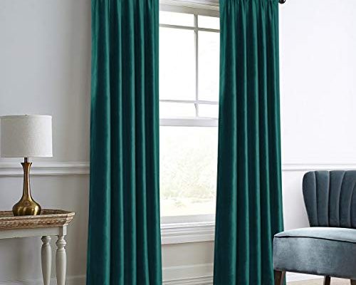 Dreaming Casa Teal Green Velvet Curtains for Living Room Thermal Insulated Rod Pocket Back Tab Window Curtain for Bedroom 2 Panels 52" W x 84" L
