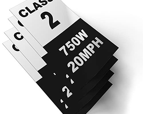Electric Bicycle Frame Identification Class Number Stickers Decals - Class 2 750W 20MPH Weatherproof Vinyl Stickers Set - Electric Bike Stickers Class Number Sign Mark - 4 Removable Sticker e-Bike