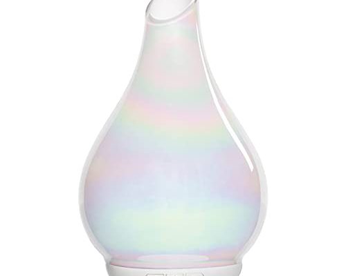 Essential Oil Diffuser, Glass Aroma Diffuser, Cool Mist Humidifier Aromatherapy Diffusers with Color Night Light Quiet Diffuse Aroma for Home Office (Pearl White)