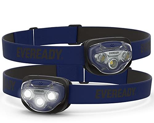 Eveready LED Headlamps (2-Pack), Bright and Durable Head Lights for Running, Camping, Fishing, Emergency (Batteries Included),Navy Blue (2-Pack),Adjustable