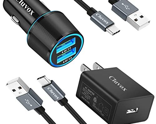 Fast Charger Kit, Compatible for LG Stylo 6/5/4, V60/50/V40/V35 ThinQ, V30/V20/G8 ThinQ/G7 ThinQ/G6, Rapid Wall Charger + Dual USB Car Charger, Quick Charge 3.0 Charger Set with 2 USB C Cords 3.3ft