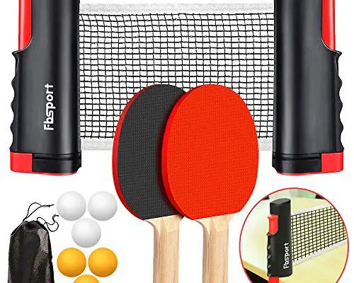 FBSPORT Ping Pong Paddle Set, Portable Table Tennis Set with Retractable Net, 2 Rackets, 6 Balls and Carry Bag for Children Adult Indoor/Outdoor Games