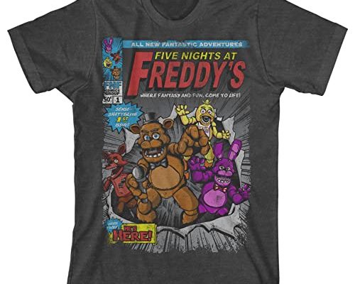 Five Nights at Freddy’s Comic Cover Art Boy’s Charcoal Heather T-Shirt-Medium