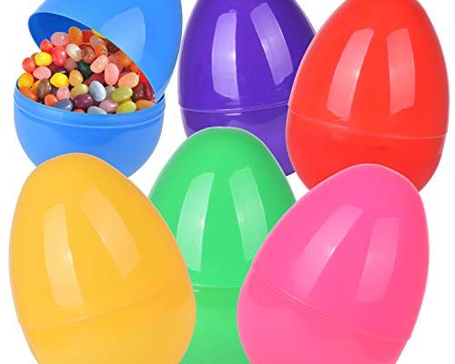 FUN LITTLE TOYS 6 PCs Jumbo Easter Eggs, 10 Inch Plastic Colorful Large Easter Egg Bulk Empty Fillable Basket Stuffers, Baby Kids Yard Outdoor Decorative Hunt Game Supplies Party Favor
