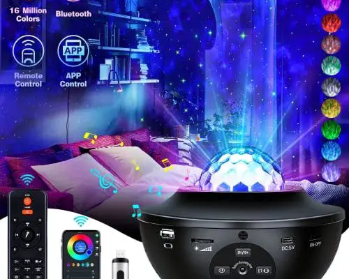 Galaxy Projector Star Projector Galaxy Light Projector with Bluetooth Music Speaker Remote Control Galaxy 360 Pro Projector Work with Smart APP Star Projector for Bedroom for Baby Kids Adult