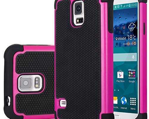 Galaxy S5 Case, Samsung S5 Cover, Jeylly Shock Absorbing Hard Plastic Outer + Rubber Silicone Inner Scratch Defender Bumper Rugged Hard Case Cover for Samsung Galaxy S5 S V G900 - Rose