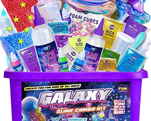 Galaxy Slime Kit for Boys Girls 10-12, FunKidz Ultimate Fluffy Slime Making Kit for Kids Ages 8-10 DIY Glow in The Dark Slime Toys Party Favors Gift
