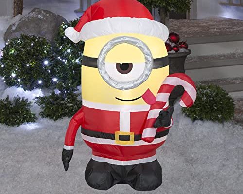 Gemmy Christmas Airblown Inflatable Inflatable Minion Stuart Licking Candy Cane, 3.5 ft Tall, Yellow