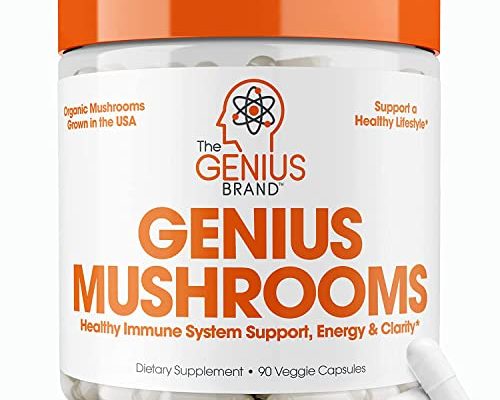 Genius Mushroom – Lions Mane, Cordyceps and Reishi – Immune System Booster & Nootropic Brain Supplement – Wellness Formula for Natural Energy, Memory & Liver Support, 90 Veggie Pills
