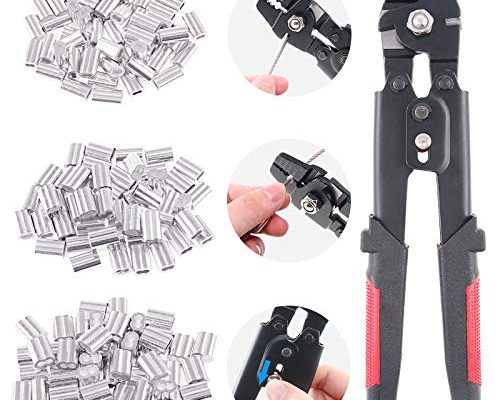 Glarks Up To 2.2mm Wire Rope Crimping Tool Wire Rope Swager Crimper Fishing Crimping Tool With 180Pcs 1.2/1.5/2mm Aluminum Double Barrel Ferrule Crimping Loop Sleeve Kit