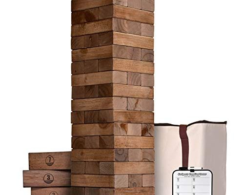 GoSports Giant Wooden Toppling Tower | Includes Bonus Rules with Gameboard | Made from Premium Brown Stained Blocks