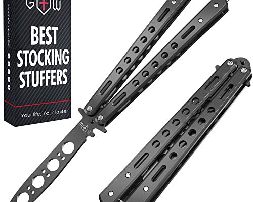 Grand Way Butterfly Trainer - Balisong Trainer - Practice Butterfly - Balisong Butterfly Knives NOT Real NOT Sharp Blade - Black Dull Trick Butterfly - Butter Fly Training CSGO K10-B