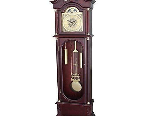 Grandfather Floor Clock Blue Moon Roman Numeral Wooden Long Case Tall Antique Cherry Oak Large Solid Wood Home Decor Free Standing Vintage Longcase Gold Pendulum Automatic Single Chime Quartz Glass Do