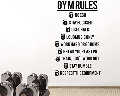 Gym Rules Motivation Quotes Words Wall Sticker Healthy Life Fitness Crossfit Wall Art Decals Home Bedroom Vinyl Wall Decoration Mural TM-75 (Black)