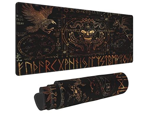 Halloween Ouija Magic Wicca Skull Demon Face Eagle Dinosaur Mystery Formula Gaming Keyboard Mouse Pad Mousepad Huge Extended XL Stitched Edge Rubber Sole for Home Office(31.5"X 11.8")