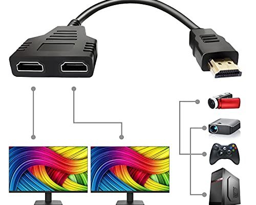 HDMI Splitter Cable Male 1080P to Dual HDMI Female 1 to 2 Way HDMI Splitter Adapter Cable for HDTV HD, LED, LCD, TV, Support Two TVs at The Same Time