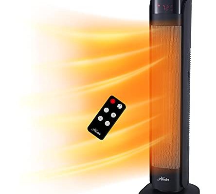 Hunter 30" Digital Ceramic Oscillating Tower Heater with Remote Control, One Size, Black
