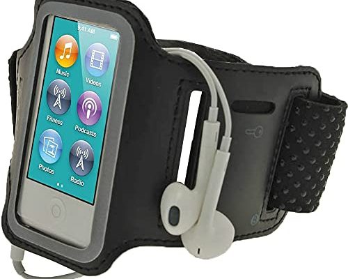 iGadgitz U2043 Reflective Anti-Slip Neoprene Sports Gym Jogging Armband Compatible with Apple iPod Nano 7th Generation 16GB - Black