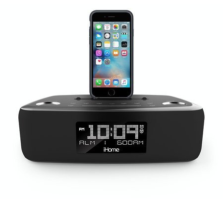 iHome iDL44 Lightning Dock Dual Clock Radio with USB Charge/Play for iPhone 5/5S & 6/6Plus & All iPad Models with Lightning Connector - Newest Model (Gunmetal)
