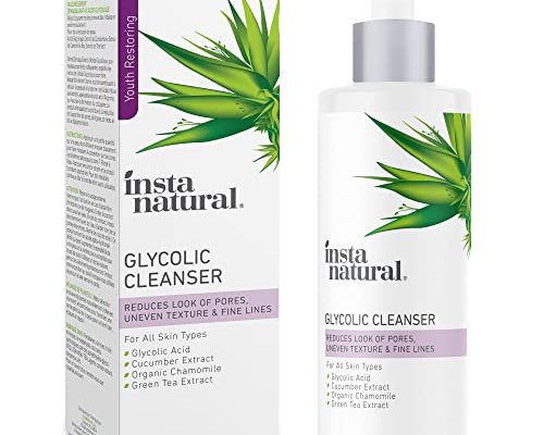 InstaNatural Glycolic Acid Cleanser, Pore Minimizer, Anti Aging & Exfoliating Face Wash for Hyperpigmentation and Acne, With Vitamin E and Lactic Acid