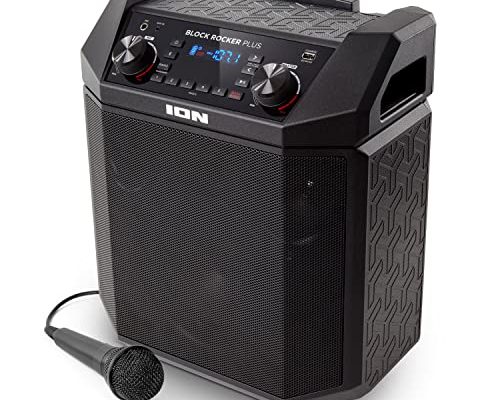 ION Audio Block Rocker Plus - Portable Bluetooth Speaker 100W W/Battery, Karaoke Microphone, AM FM Radio, Wheels & Telescopic Handle and USB Charging, Black