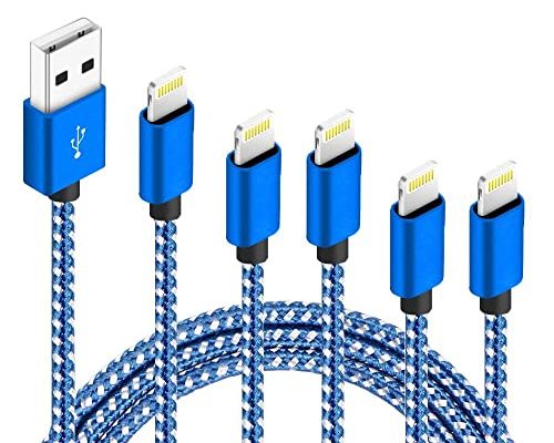 iPhone Charger, 5Packs(3ft 3ft 6ft 6ft 10ft)Charging Cable MFi Certified USB Lightning Cable Nylon Braided Fast Charging Cord Compatible for iPhone13/12/11/X/Max/8/7/6/6S/5/5S/SE/Plus/iPad(Blue White)