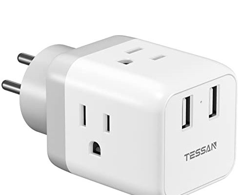 Israel Power Adapter, TESSAN US to Israel Plug Adapter with 3 Outlets 2 USB Charging Ports, Power Outlet Converter for Israel, Palestine, Jerusalem, Holy Land, Gaza Strip, Type H Output