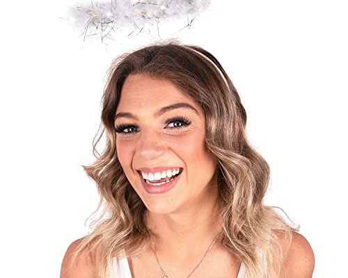 Kangaroo Angel Halo Headband for White Angel Costume - Light up Headband with 6 White LED Lights & Feathers for Kids and Adults – Angel Halloween Costume Accessories for Women and Teen Girls