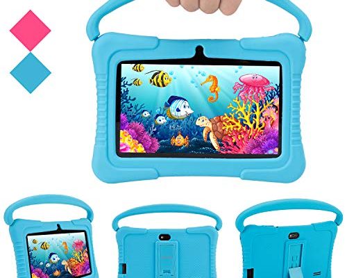 Kids Tablet, Veidoo 7 inch Android Tablet PC, 1GB RAM 16GB ROM, Safety Eye Protection Screen, WiFi, Bluetooth, Dual Camera, Educational, Games, Parental Control APP, Tablet with Silicone Case (Blue)