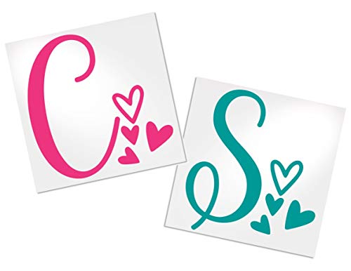 Letter Decal with Hearts for Cup, Car, Planner, Laptop, Your Choice of Color & Style | Decals by ADavis